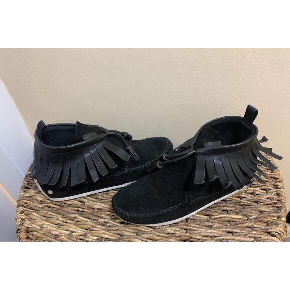 rag & bone “Ghita” Suede/Leather Fringe Moccasin Bootie SZ 8/8.5 US Black - Picture 3 of 9